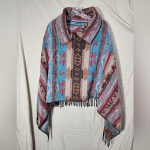 Rhonda Stark Western Multicolor Geometric Pattern Women's Cape/Poncho